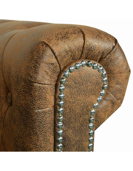 Divano Chesterfield 3 Posti in Pelle Sintetica Marrone