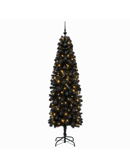 Albero di Natale Artificiale Slim con Palline 210 cm 300 LED