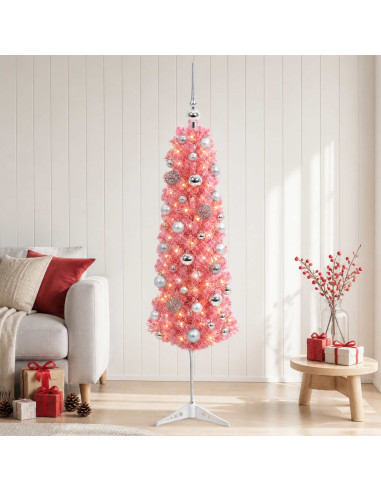 Albero di Natale Artificiale Slim con Palline 150 cm 150 LED