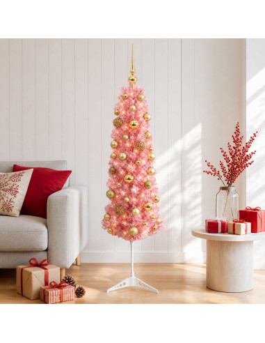 Albero di Natale Artificiale Slim con Palline 150 cm 150 LED