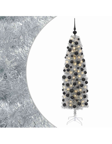 Albero di Natale Artificiale Slim con Palline 180 cm 300 LED