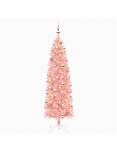 Albero di Natale artificiale slim con palline 180 cm 300 LED