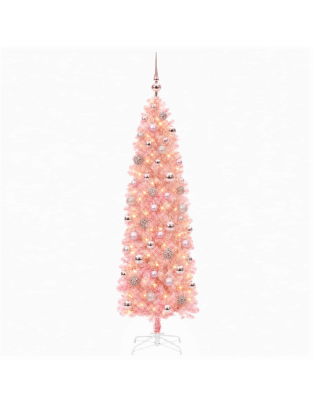 Albero di Natale artificiale slim con palline 180 cm 300 LED