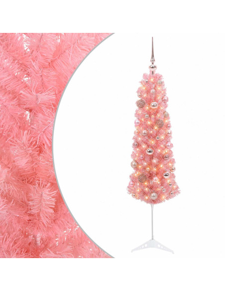 Albero di Natale artificiale sottile con palline 150 cm 150 LED
