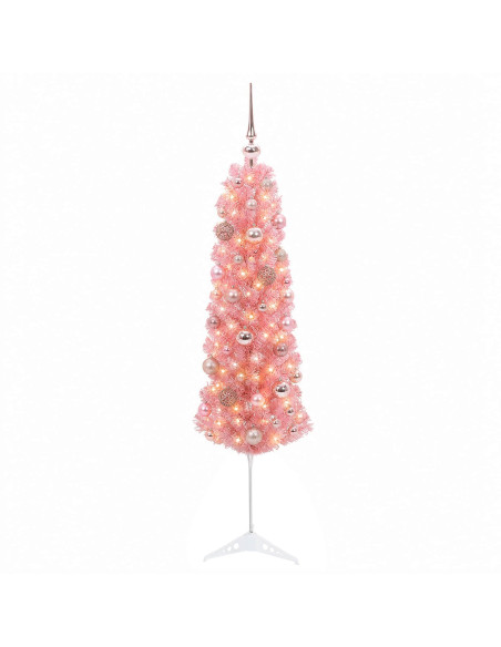 Albero di Natale artificiale sottile con palline 150 cm 150 LED