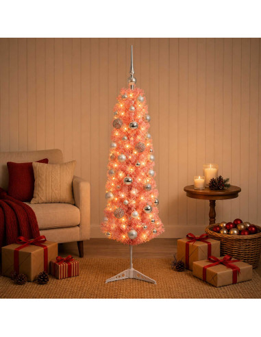 Albero di Natale Artificiale Slim con Palline 150 cm 150 LED