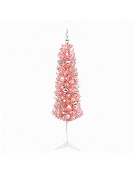 Albero di Natale Artificiale Slim con Palline 150 cm 150 LED
