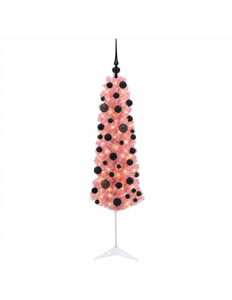 Albero di Natale artificiale sottile con palline 150 cm 150 LED