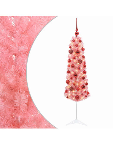 Albero di Natale artificiale sottile con palline 150 cm 150 LED