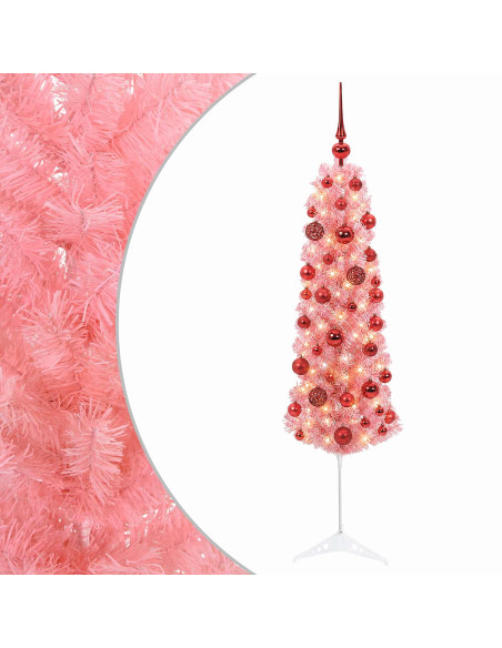 Albero di Natale artificiale sottile con palline 150 cm 150 LED