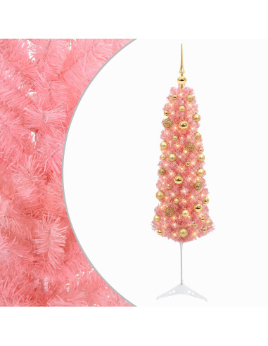 Albero di Natale Artificiale Slim con Palline 150 cm 150 LED