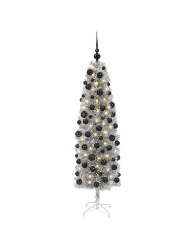 Albero di Natale Artificiale Slim con Palline 180 cm 300 LED