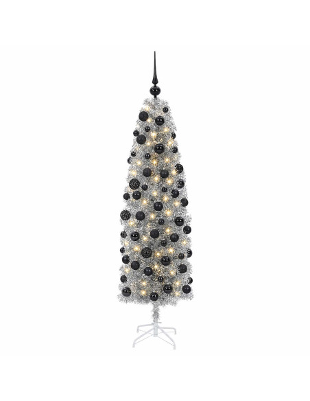 Albero di Natale Artificiale Slim con Palline 180 cm 300 LED