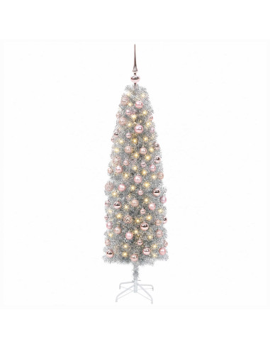 Albero di Natale Artificiale Slim con Palline 180 cm 300 LED