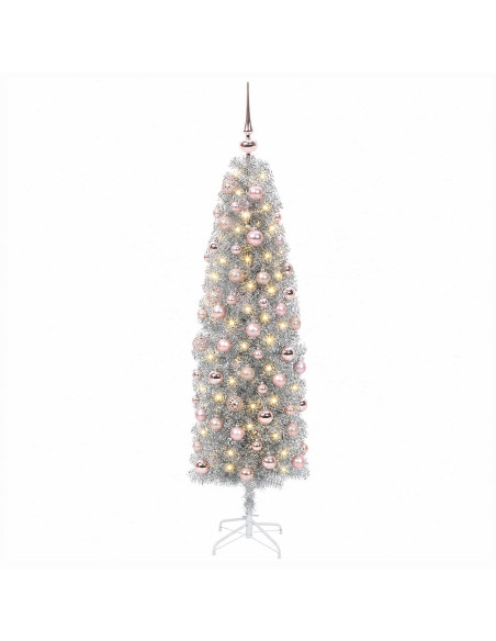 Albero di Natale Artificiale Slim con Palline 180 cm 300 LED