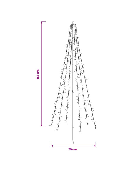 Albero di Natale LED 165 cm 540 LED Bianco caldo Acciaio Nero