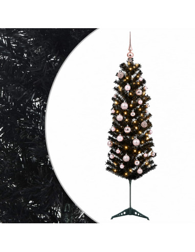 Albero di Natale Artificiale Slim con Palline 150 cm 150 LED