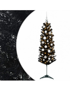 Albero di Natale Artificiale Slim con Palline 150 cm 150 LED