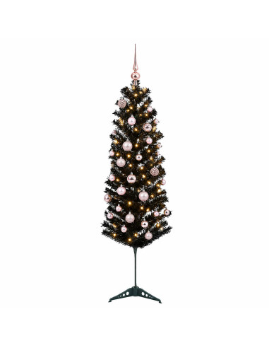 Albero di Natale Artificiale Slim con Palline 150 cm 150 LED
