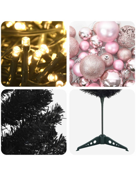 Albero di Natale Artificiale Slim con Palline 150 cm 150 LED