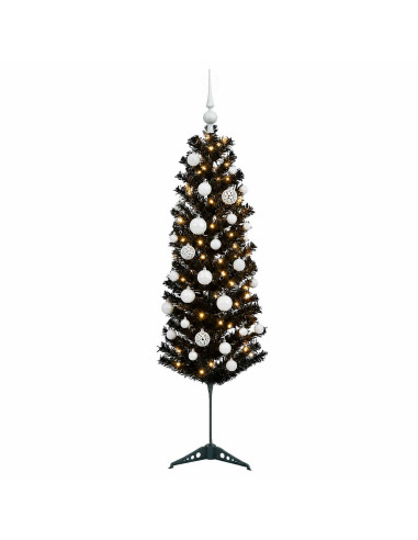 Albero di Natale Artificiale Slim con Palline 150 cm 150 LED