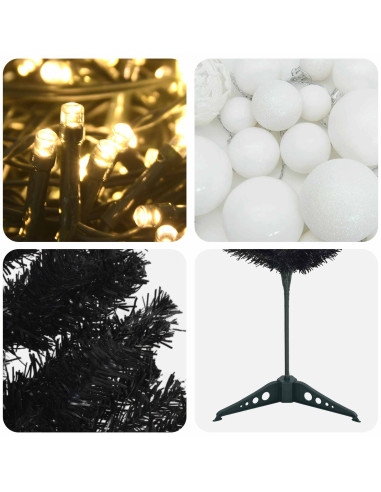 Albero di Natale Artificiale Slim con Palline 150 cm 150 LED