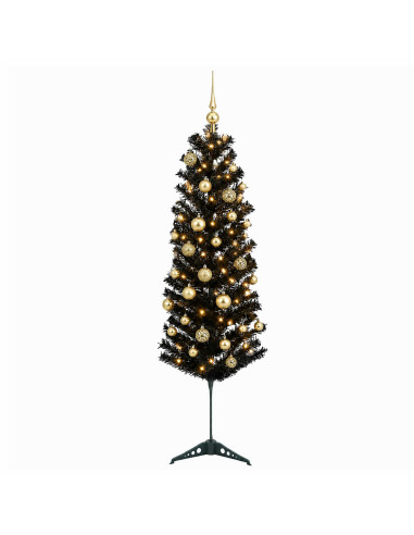 Albero di Natale Artificiale Slim con Palline 150 cm 150 LED