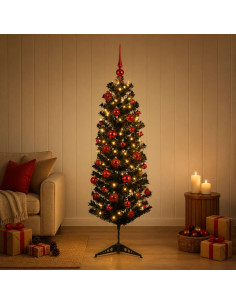 Albero di Natale Artificiale Slim con Palline 150 cm 150 LED