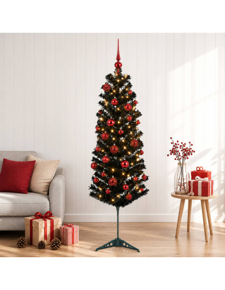 Albero di Natale Artificiale Slim con Palline 150 cm 150 LED