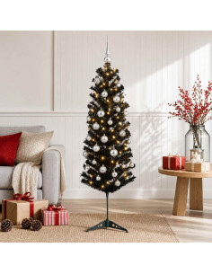 Albero di Natale Artificiale Slim con Palline 150 cm 150 LED
