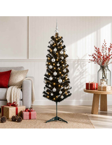 Albero di Natale Artificiale Slim con Palline 150 cm 150 LED