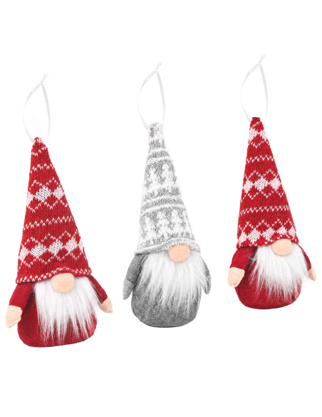 Set di gnomi da seduti 3 pz Rosso e Grigio 10 x 18 cm