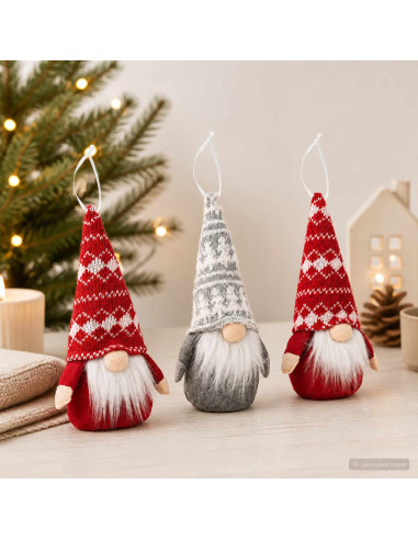 Set di gnomi da seduti 3 pz Rosso e Grigio 10 x 18 cm