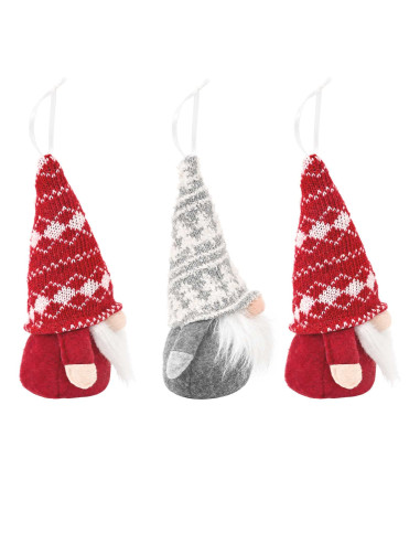 Set di gnomi da seduti 3 pz Rosso e Grigio 10 x 18 cm