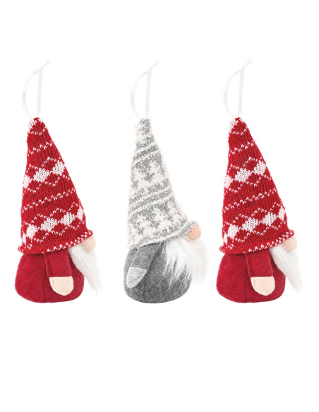 Set di gnomi da seduti 3 pz Rosso e Grigio 10 x 18 cm