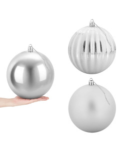 Set di palline di Natale XXL 3 pz Argento Ø 25 cm Plastica 2