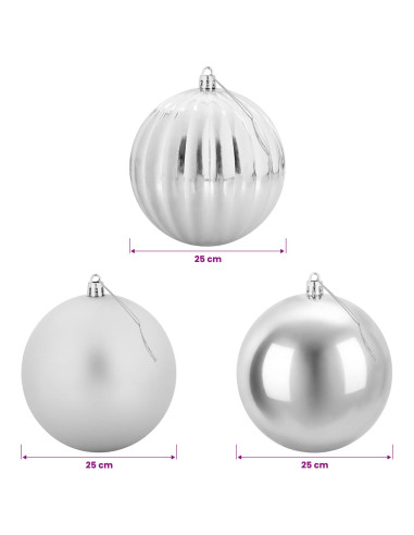 Set di palline di Natale XXL 3 pz Argento Ø 25 cm Plastica
