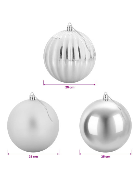 Set di palline di Natale XXL 3 pz Argento Ø 25 cm Plastica