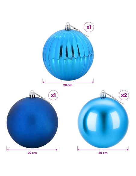Set di palline di Natale XXL 4 pz Blu Ø 20 cm Plastica
