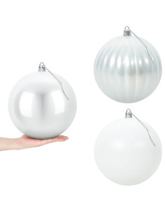 Set di palline di Natale XXL 3 pz Bianco Ø 25 cm Plastica 2