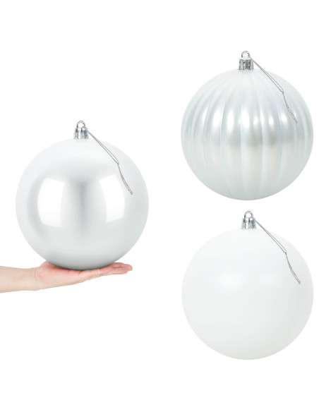 Set di palline di Natale XXL 3 pz Bianco Ø 25 cm Plastica