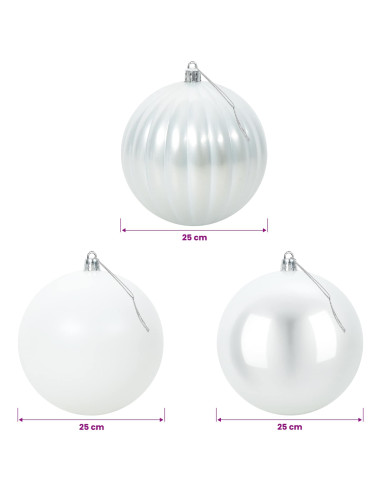 Set di palline di Natale XXL 3 pz Bianco Ø 25 cm Plastica