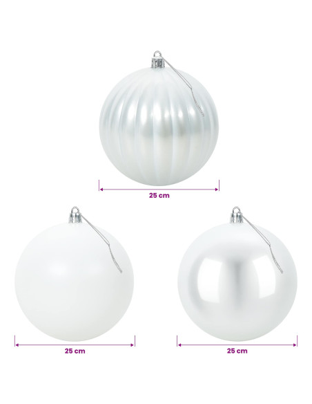 Set di palline di Natale XXL 3 pz Bianco Ø 25 cm Plastica