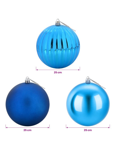 Set di palline di Natale XXL 3 pz Blu Ø 25 cm Plastica