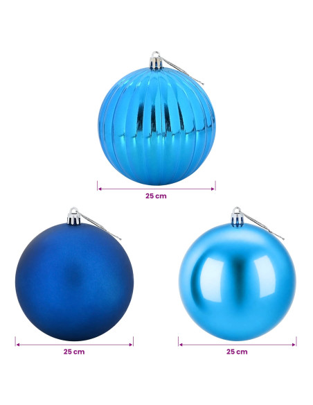 Set di palline di Natale XXL 3 pz Blu Ø 25 cm Plastica