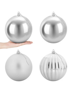 Set di palline di Natale XXL 4 pz Argento Ø 20 cm Plastica 2