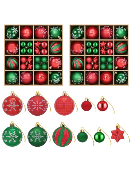 Set di Palline di Natale 88 pz Verde e Rosso Ø 6 cm Plastica