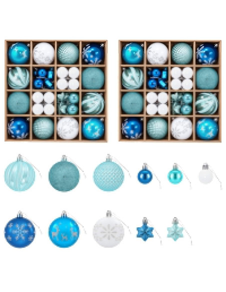 Set di Palline di Natale 88 pz Turchese, blu scuro e bianco