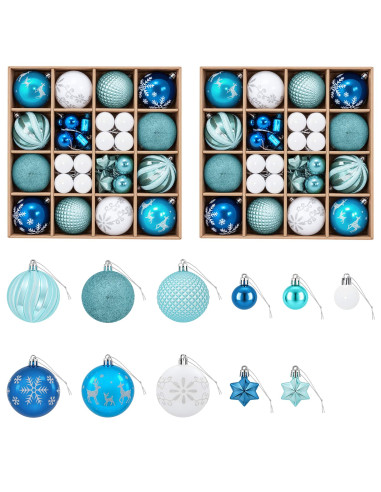 Set di Palline di Natale 88 pz Turchese, blu scuro e bianco