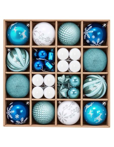 Set di Palline di Natale 88 pz Turchese, blu scuro e bianco